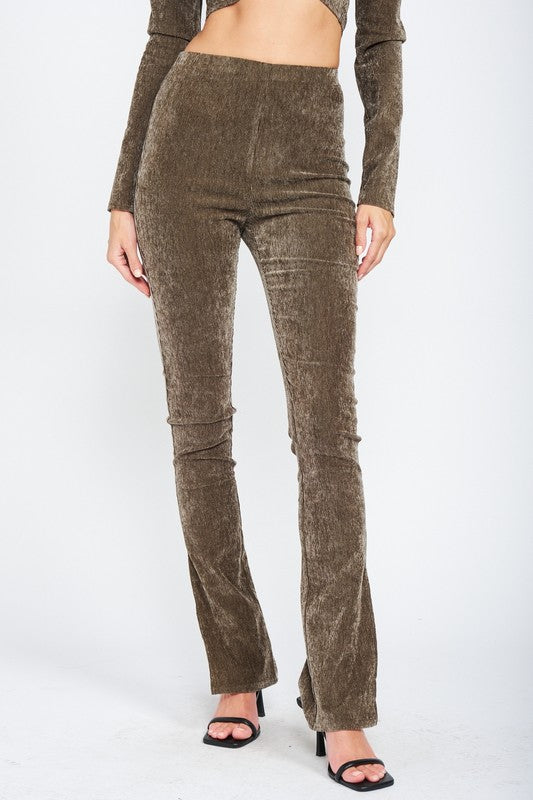 Stretch Corduroy Flared Legging with Side Ankle Slit