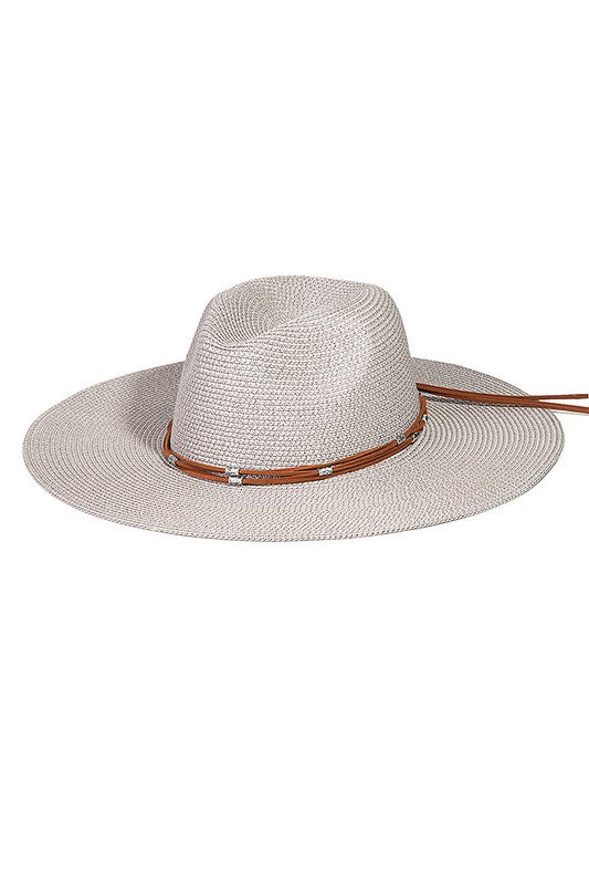 Beaded Leather Band Fedora Hat