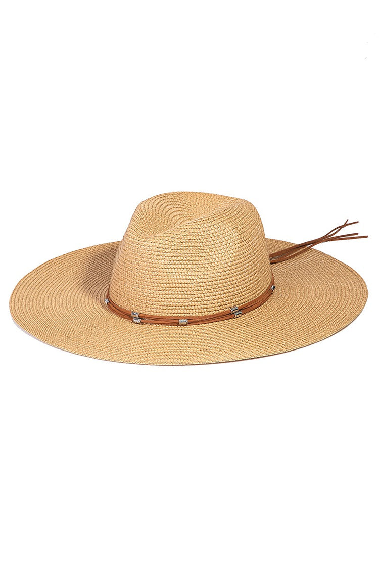 Beaded Leather Band Fedora Hat