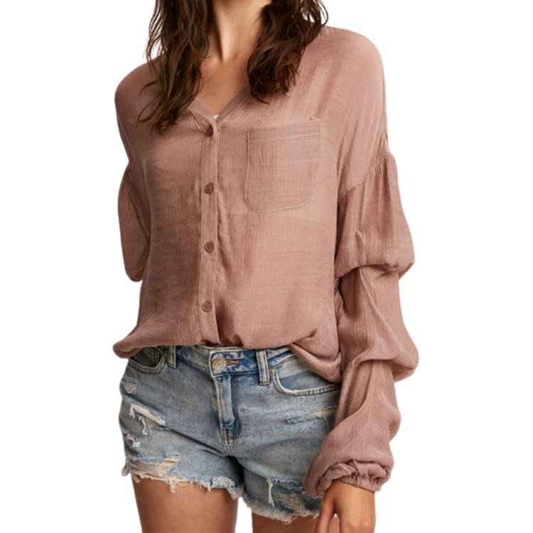 Mauve Puff Long Sleeve Button Down Top