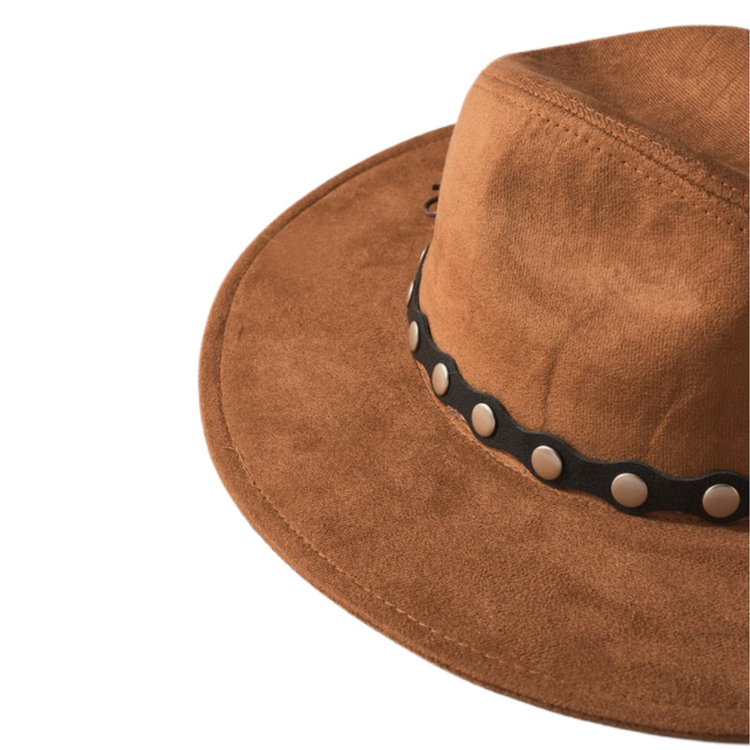 Suede Felt Hat With Vegan Leather Tie Trim