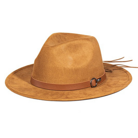 Flat Brim Faux Leather Strap Fedora