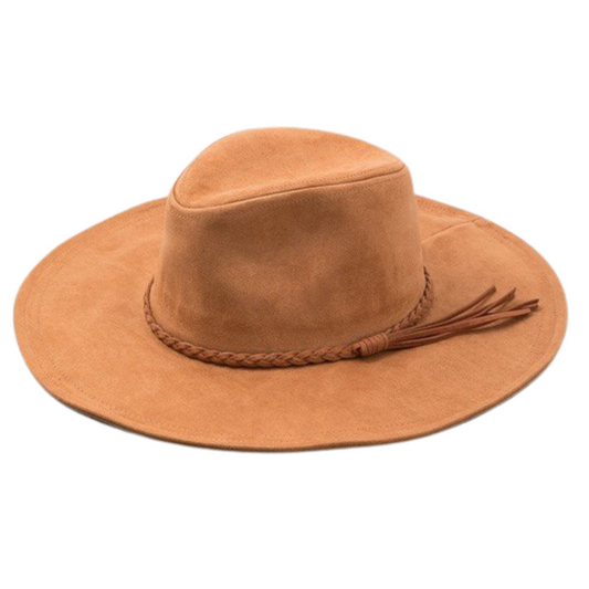 Brown Ivory Olive Suede Hat With Braided Faux Trim