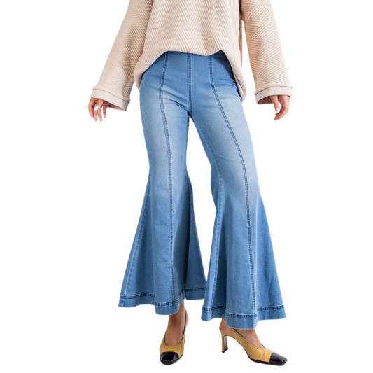 Stretchy Light Washed Denim Bell Bottoms