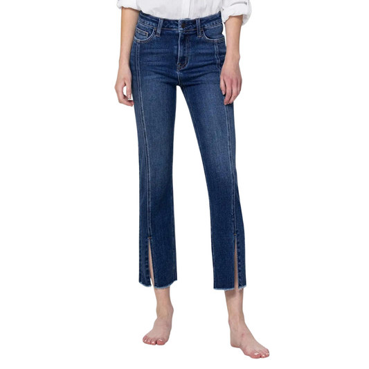 High Rise Slim Straight Crop Jean With Front Slit