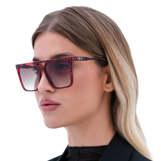 Otra Lisi Oversized Red Tortoise Sunglasses with Gradient Smoke Lens