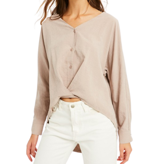 Suede High Low Button Down Gather Top