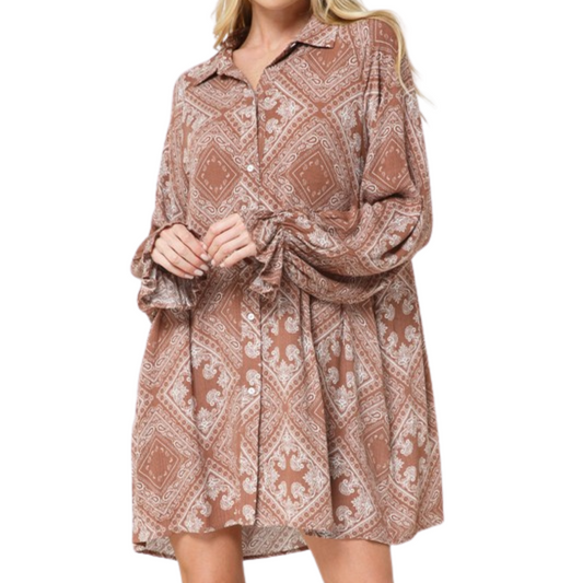 Button Up Paisley Shirt Dress