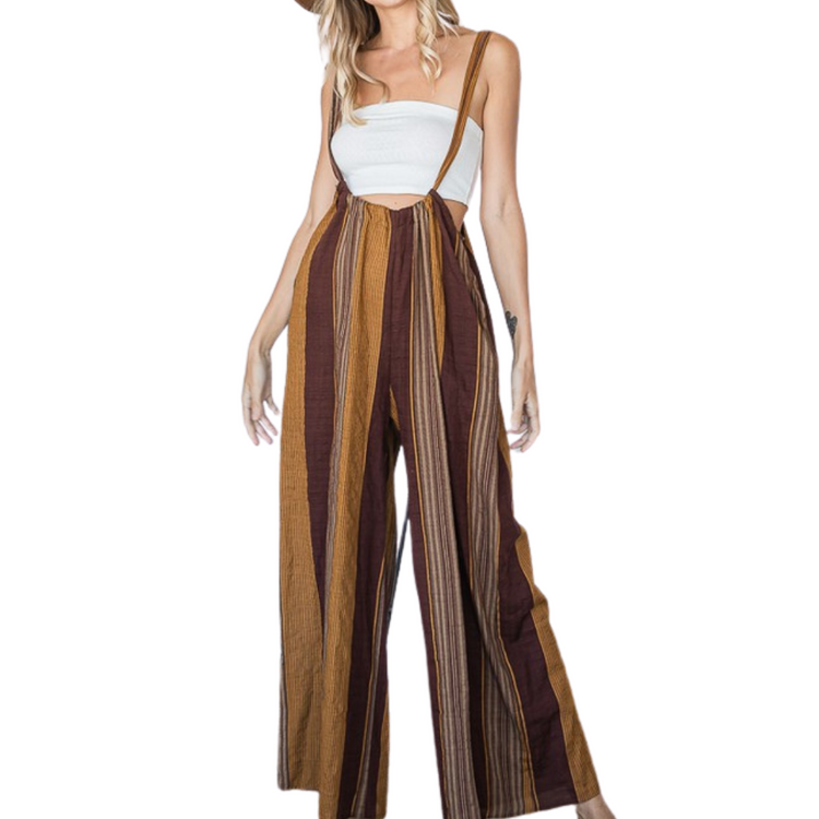 Striped Wide Leg Overalls