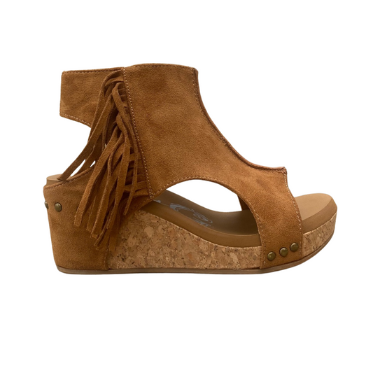 Suede Wedge Heel Sandal With Fringe - Rancher