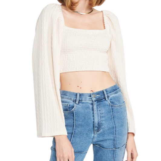 Square Neck Cropped Top With Smocking