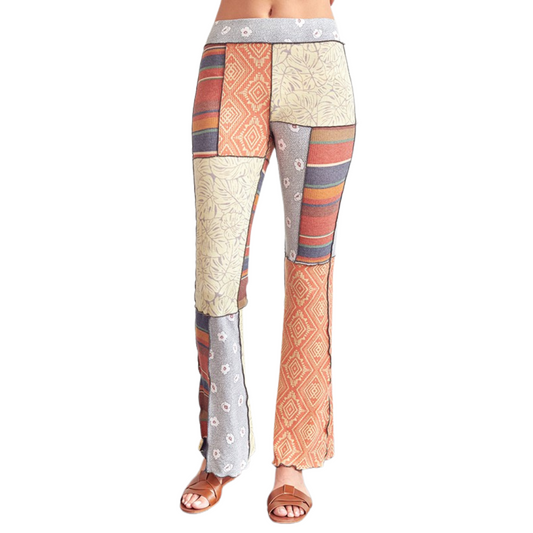 Exposed Seaming Patchwork Flare Pants