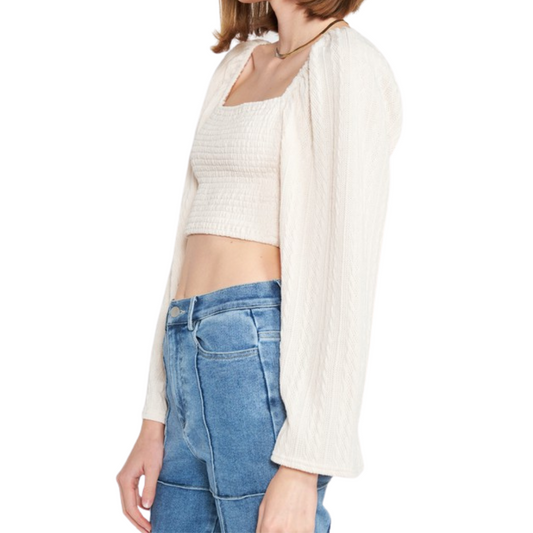 Square Neck Cropped Top With Smocking