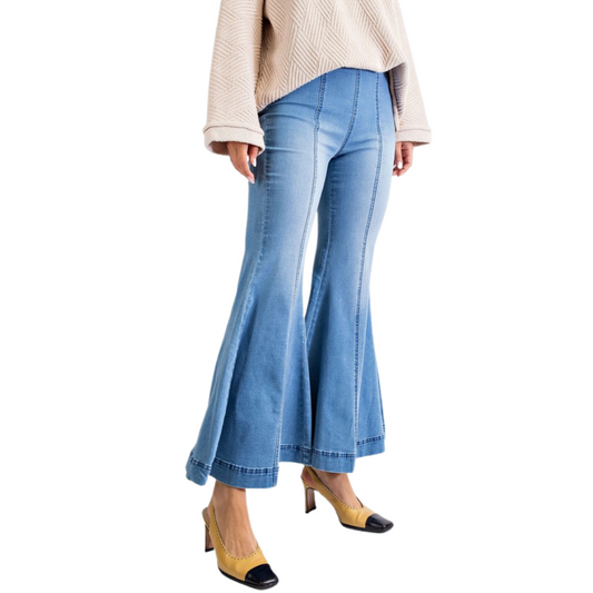 Stretchy Light Washed Denim Bell Bottoms