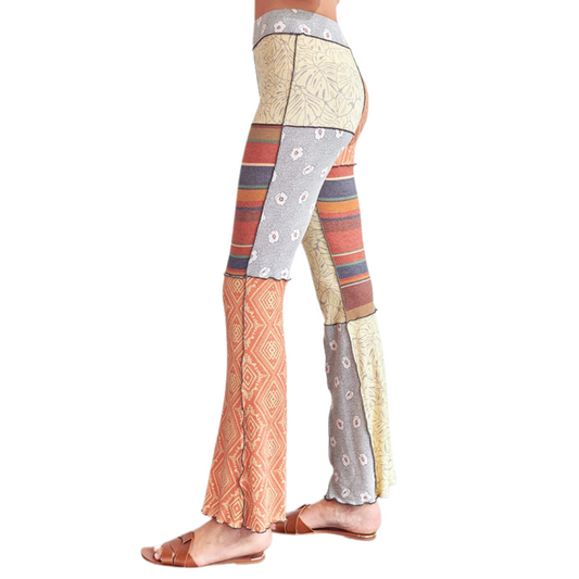 Exposed Seaming Patchwork Flare Pants