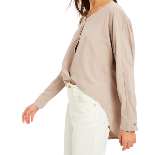 Suede High Low Button Down Gather Top