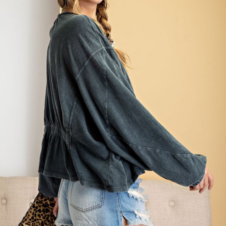 Grey Smoke Mineral Washed Cotton Dolman Sleeve Top