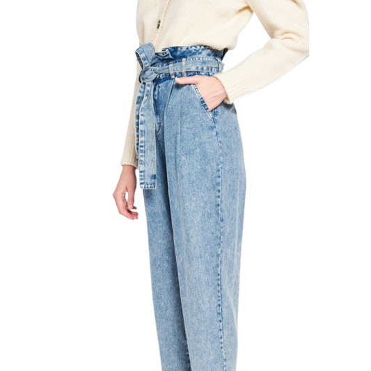 High Waisted Paper Bag Denim Pants