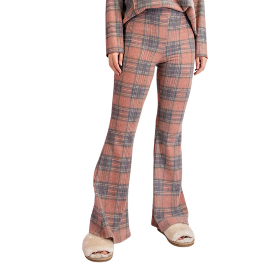 Soft Brushed Knitted Plaid Flare Pant