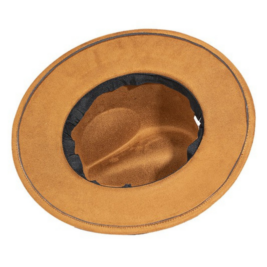 Flat Brim Faux Leather Strap Fedora