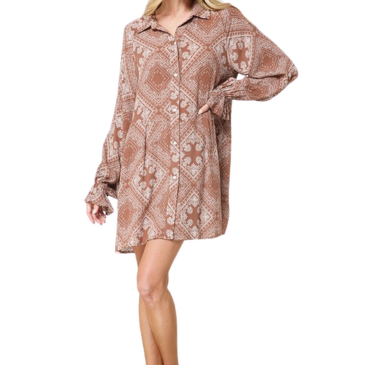 Button Up Paisley Shirt Dress