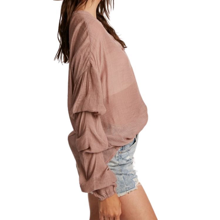 Mauve Puff Long Sleeve Button Down Top