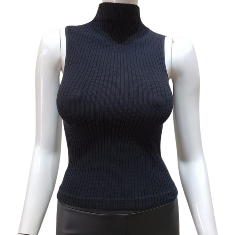 Rib-knit Sleeveless Mock Neck