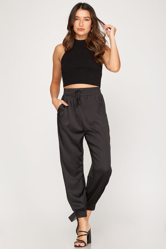 Satin Jogger Pants With Pockets