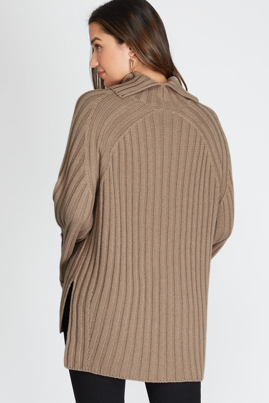 Long Wide Cuffed Sleeve Turtle Neck Knit Sweater Top