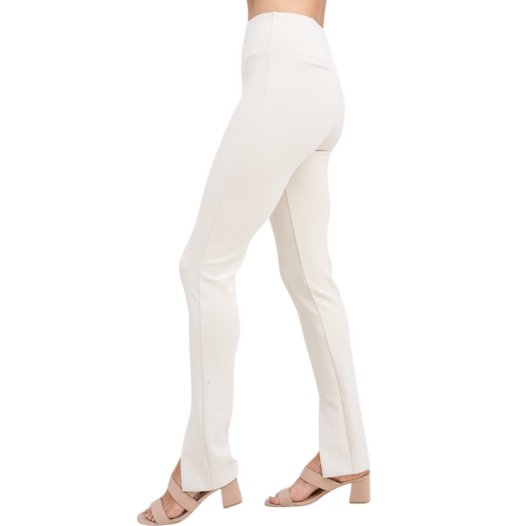 Ivory High Waisted Legging Pant With Front Ankle Slit