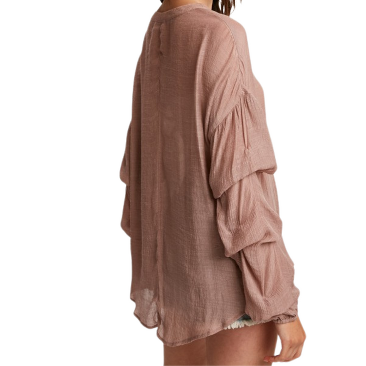 Mauve Puff Long Sleeve Button Down Top