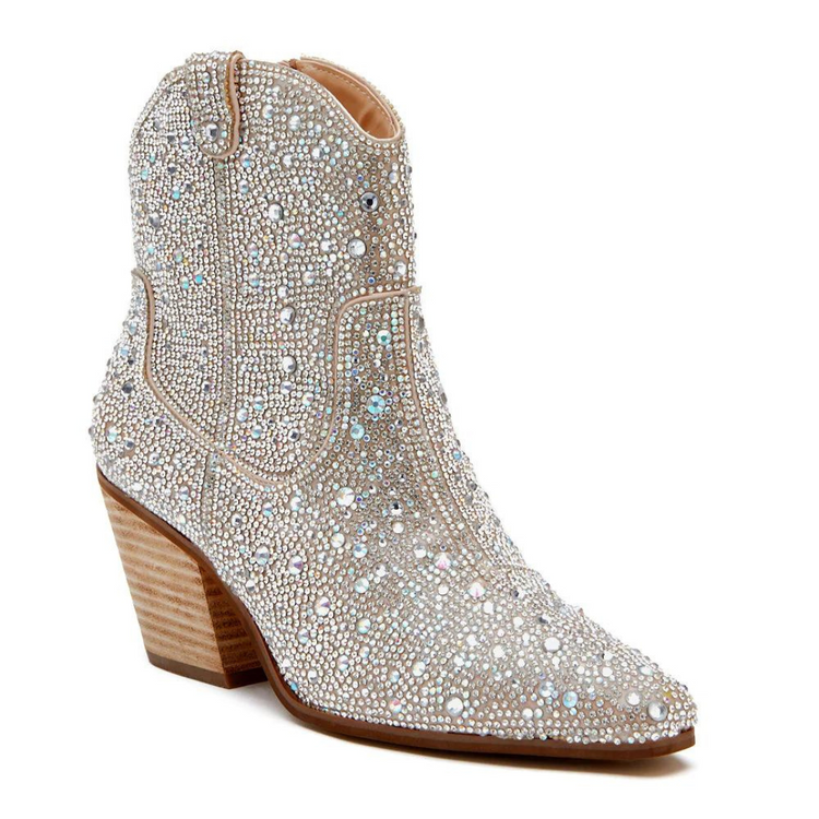 Clear Rhinestone Western Ankle Boot - Harlow