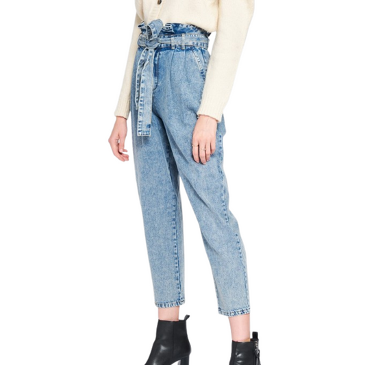 High Waisted Paper Bag Denim Pants