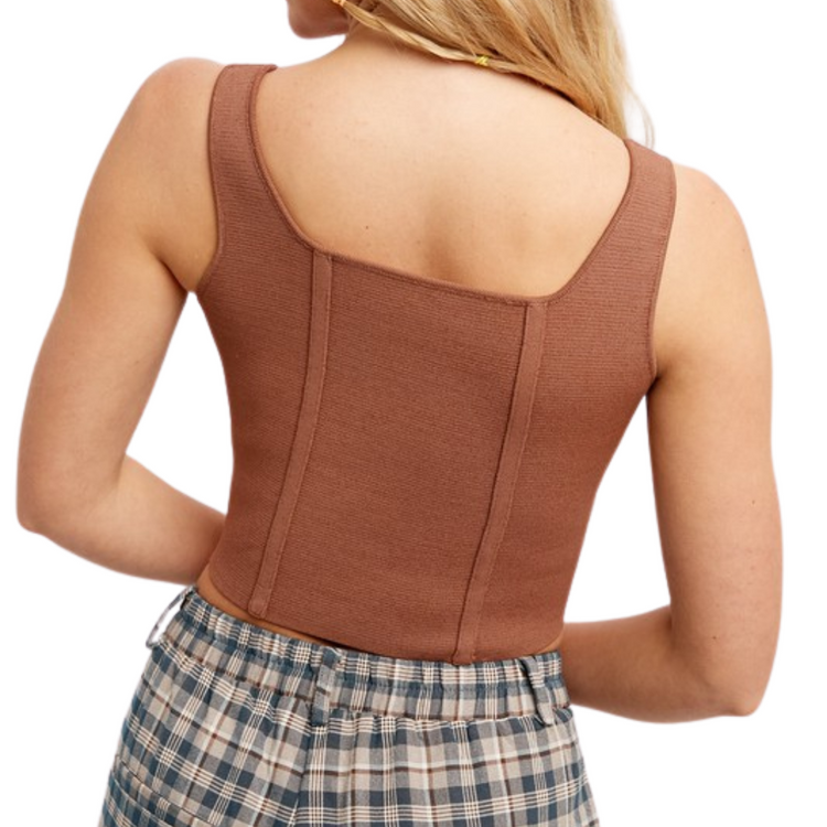 Mocha Sleeveless Spandex Weaved Crop Top