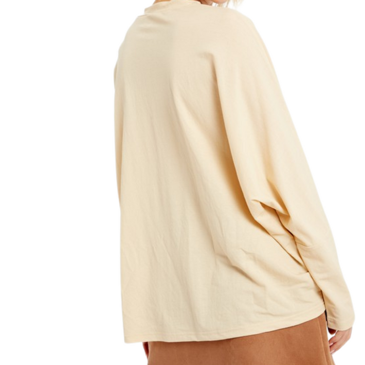 Ivory Champagne Textured Long Sleeve Button Down Dolman Top