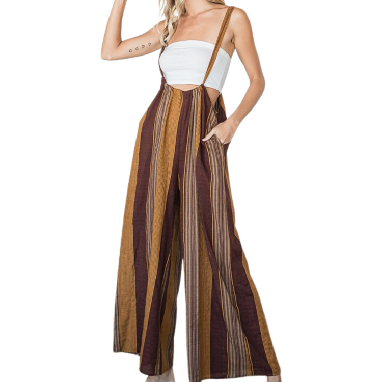 Striped Wide Leg Overalls