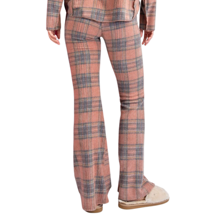 Soft Brushed Knitted Plaid Flare Pant