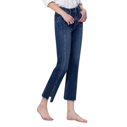 High Rise Slim Straight Crop Jean With Front Slit