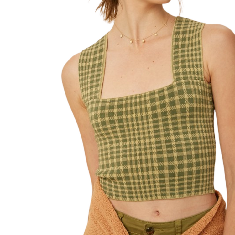 Olive Green Plaid Wide Strap Brami Top