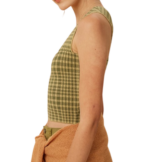 Olive Green Plaid Wide Strap Brami Top