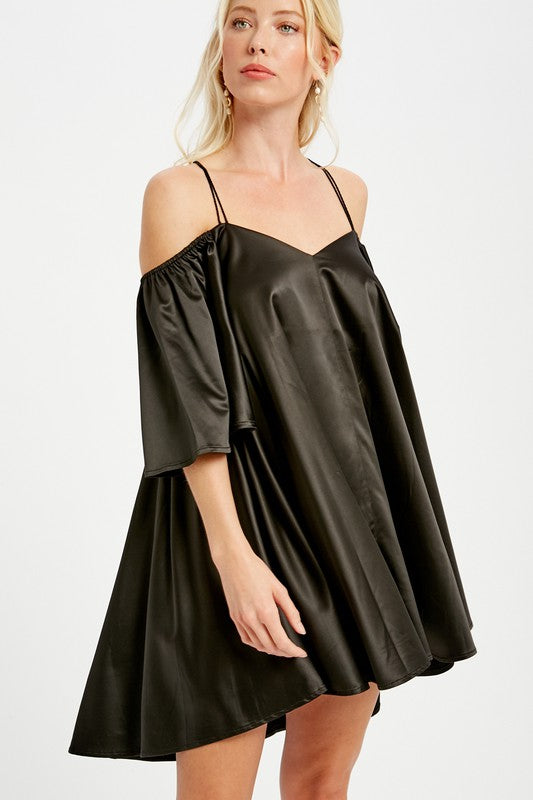 Angel Sleeves Off Shoulder Satin Dress