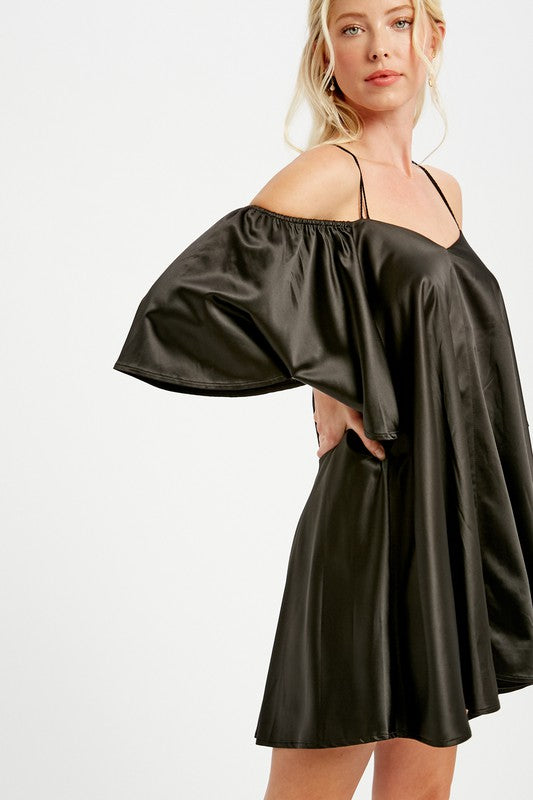 Angel Sleeves Off Shoulder Satin Dress