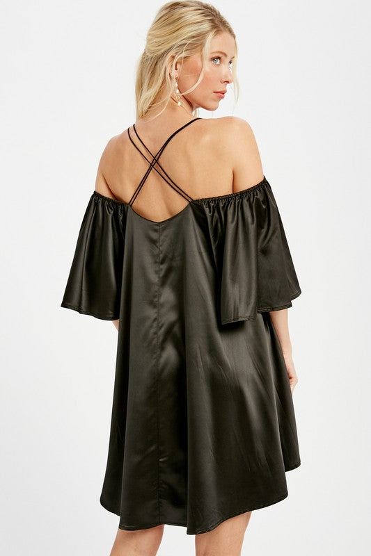 Angel Sleeves Off Shoulder Satin Dress