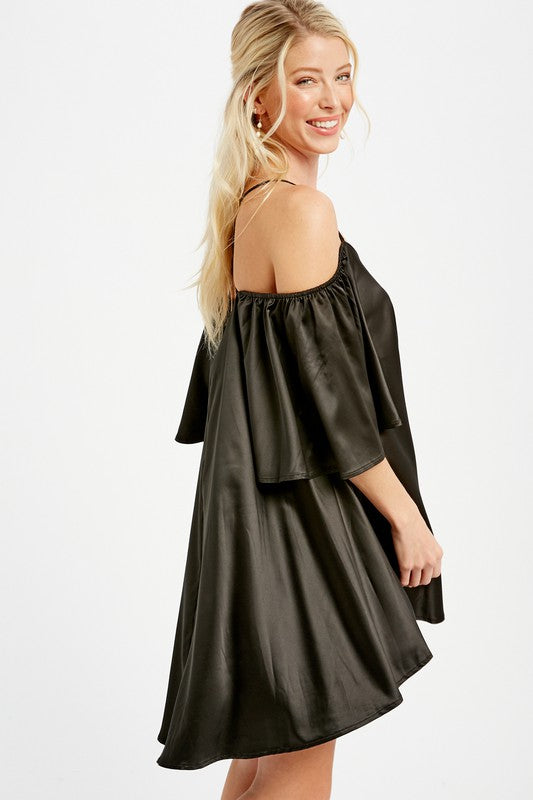 Angel Sleeves Off Shoulder Satin Dress