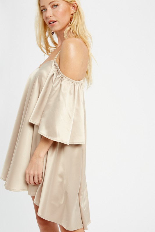 Angel Sleeves Off Shoulder Satin Dress