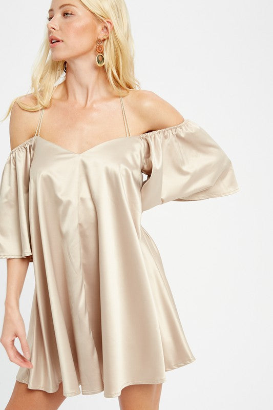 Angel Sleeves Off Shoulder Satin Dress