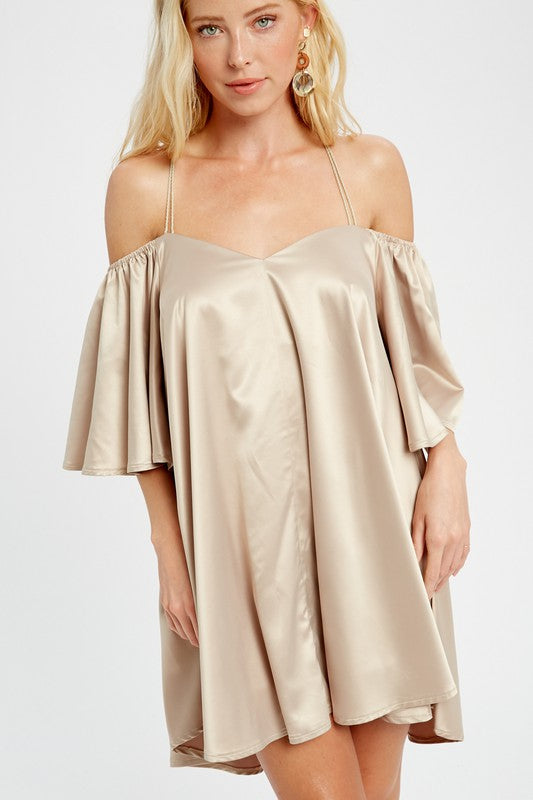 Angel Sleeves Off Shoulder Satin Dress