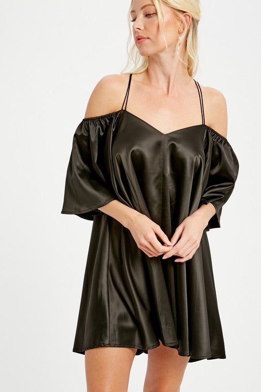 Angel Sleeves Off Shoulder Satin Dress