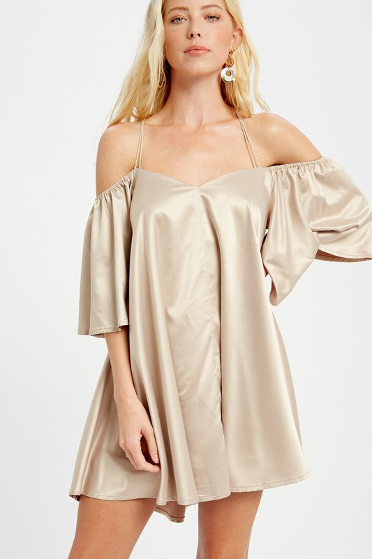 Angel Sleeves Off Shoulder Satin Dress