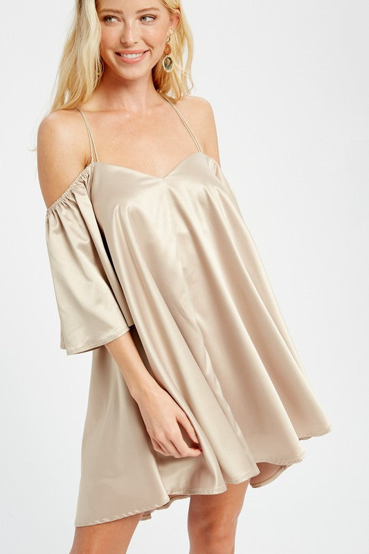 Angel Sleeves Off Shoulder Satin Dress